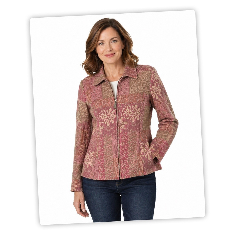 Christopher  & Banks Jacket Womens L Multicolor Floral Tapestry Zip Coat